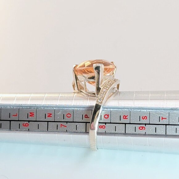 Huge Champagne Quartz Trilliant Fantasy-Cut Sterling Silver Cocktail Ring Size 8 - Picture 8 of 11